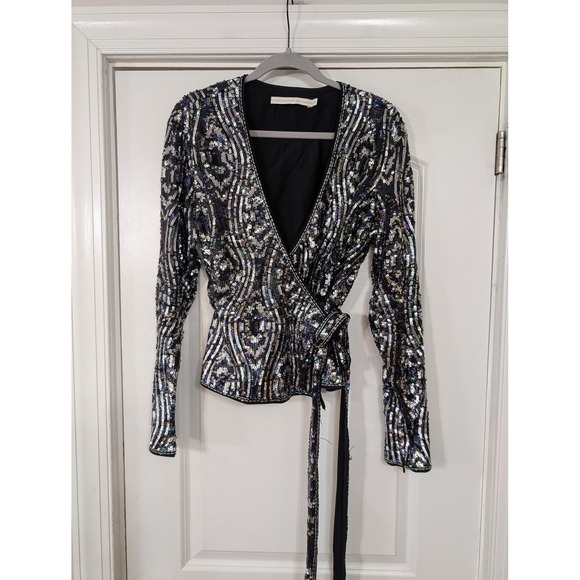 &‎ Other Stories Rodarte Sequin Embellished Wrap Top Long Sleeve Party US 12 - Picture 1 of 7